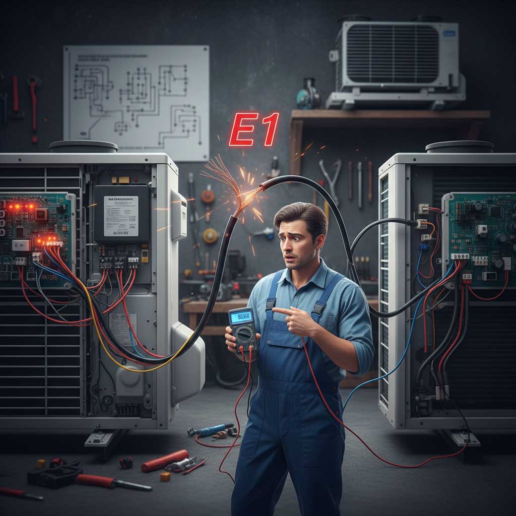 ارور E1 کولر گازی یونیوا: مشکل در ارتباط یونیت داخلی و خارجی